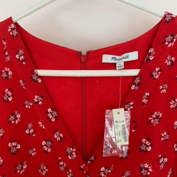 Red Silk Ruffle-Sleeve Button-Front Dress - Picture 7 of 7